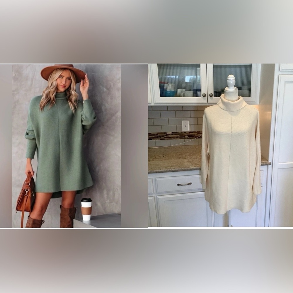Davi & Dani Vici Cream Knit Turtleneck Sweater Dress Size Large